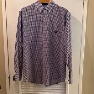 Chaps Navy and White Checkered Button-Down Shirt